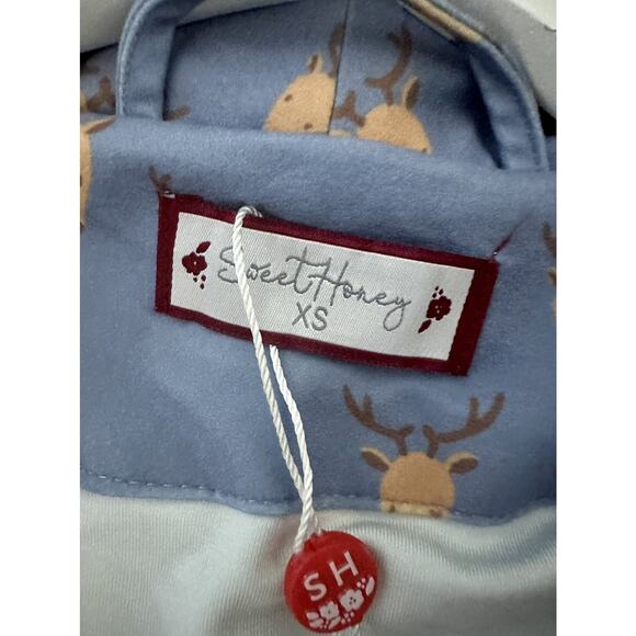 NWT SweetHoney Classic Lounge Pajama Robe Blue Rudolph Reindeer Christmas XS - Picture 2 of 6